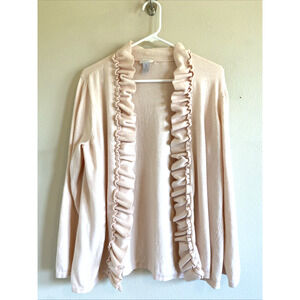 Chicos Peach Cotton Nylon Cashmere Open Front Ruffle Cardigan Sweater Womens 3